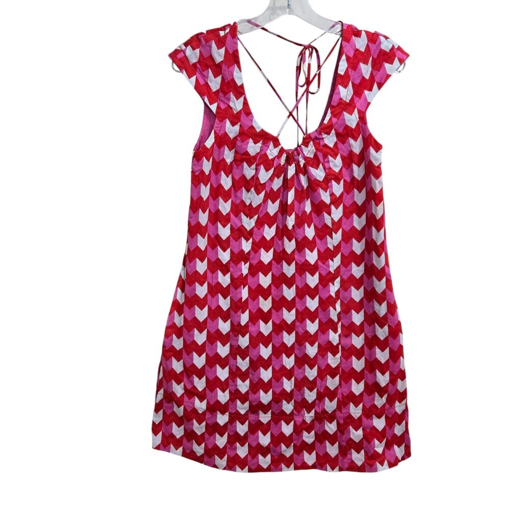 Marc by Marc Jacobs Mini Dress Size M Cotton Strappy Red/Pink‎ Chevron Pockets